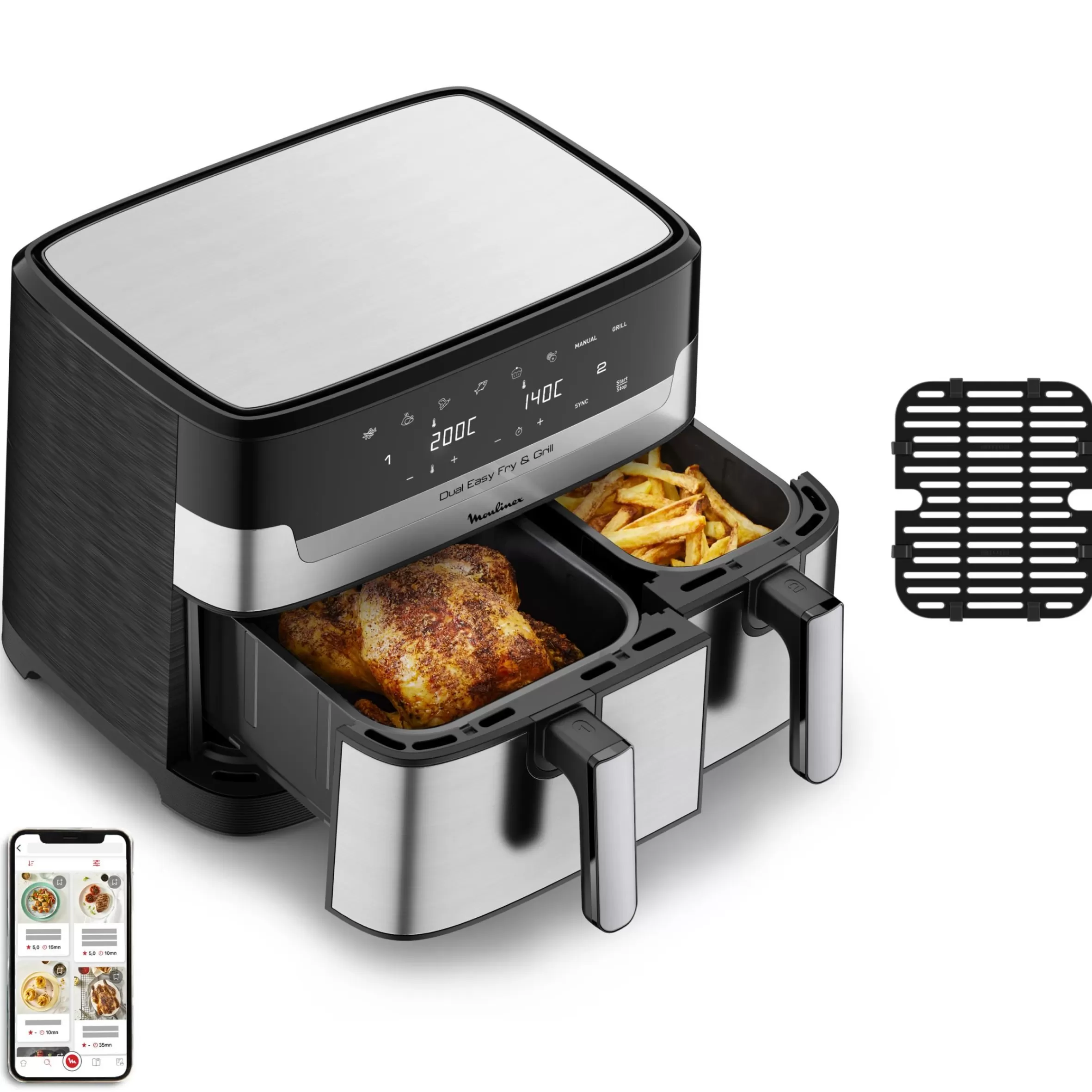 Friteuse A Air Dual Easy Fry & Grill 8,3 L En Acier Inoxydable-Moulinex Clearance