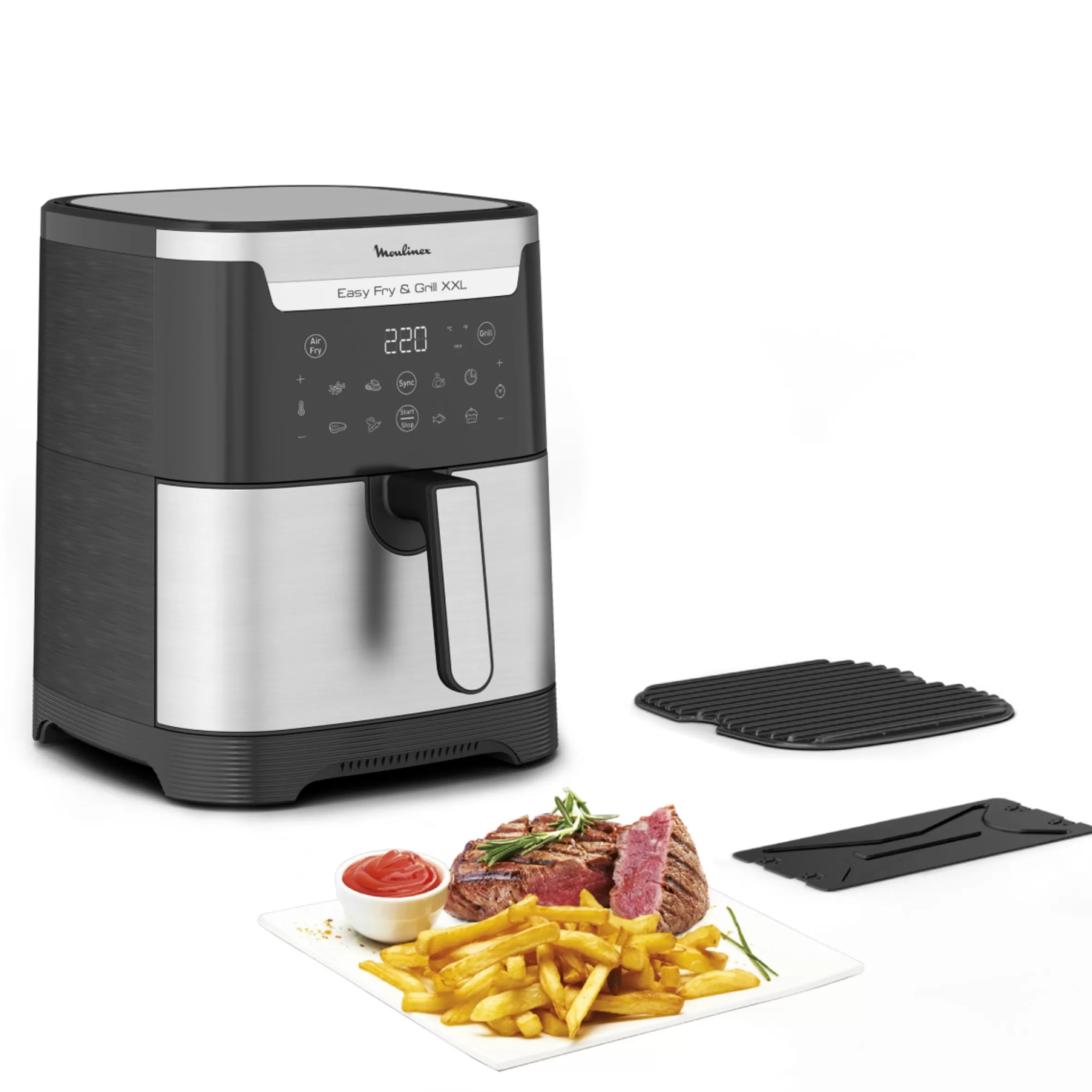 Friteuse A Air Easy Fry & Grill Xxl 6,5 L, Air Fryer, Grill, 8 Prog., 2 Zones Cuisson-Moulinex Outlet