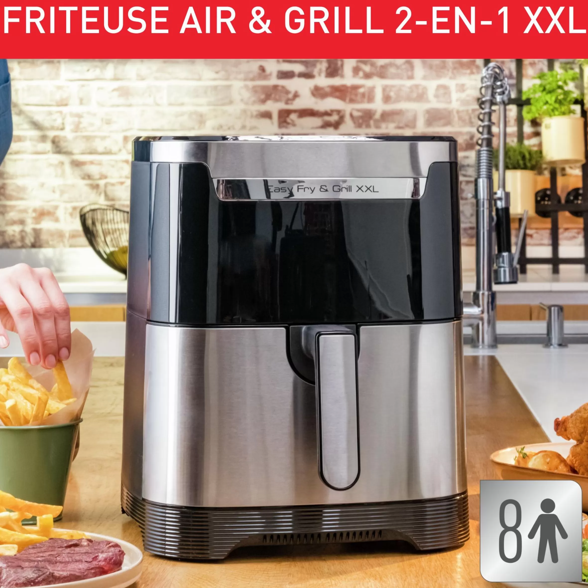 Friteuse A Air Easy Fry & Grill Xxl 6,5 L, Air Fryer, Grill, 8 Prog., 2 Zones Cuisson-Moulinex Outlet