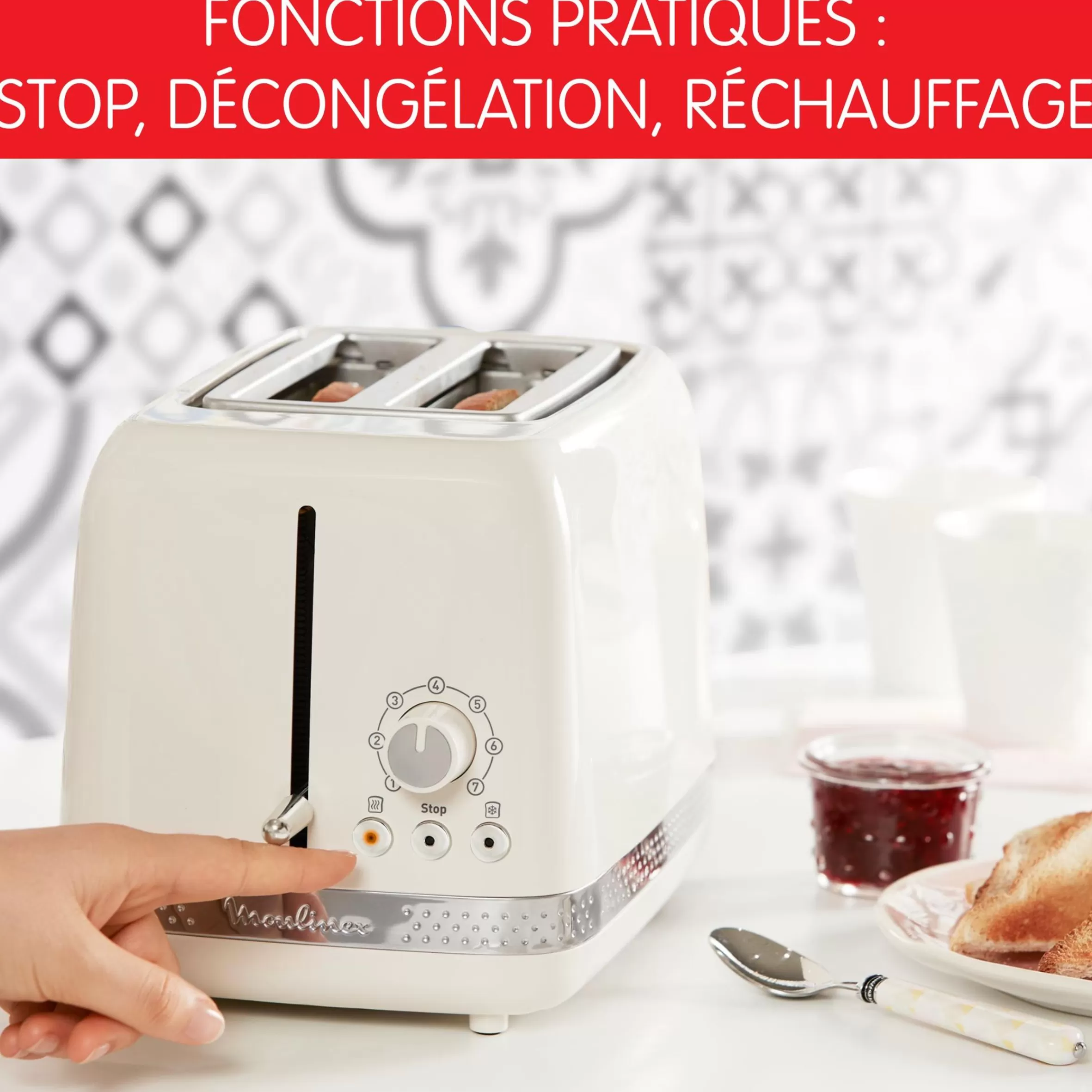Grille-Pain Soleil Ivoire 2 Fentes Larges, Design Retro, 7 Niveaux De Dorage-Moulinex Hot