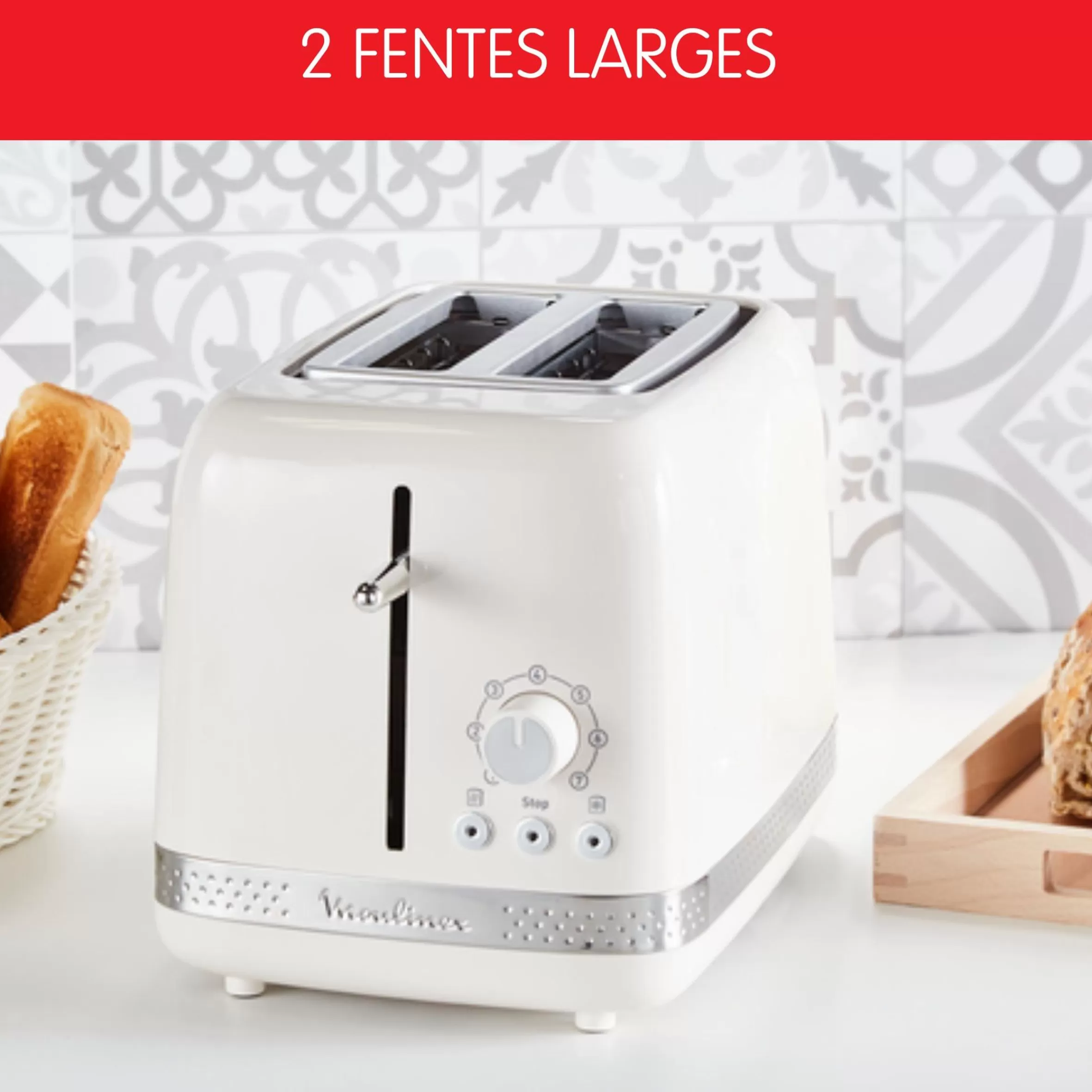 Grille-Pain Soleil Ivoire 2 Fentes Larges, Design Retro, 7 Niveaux De Dorage-Moulinex Hot