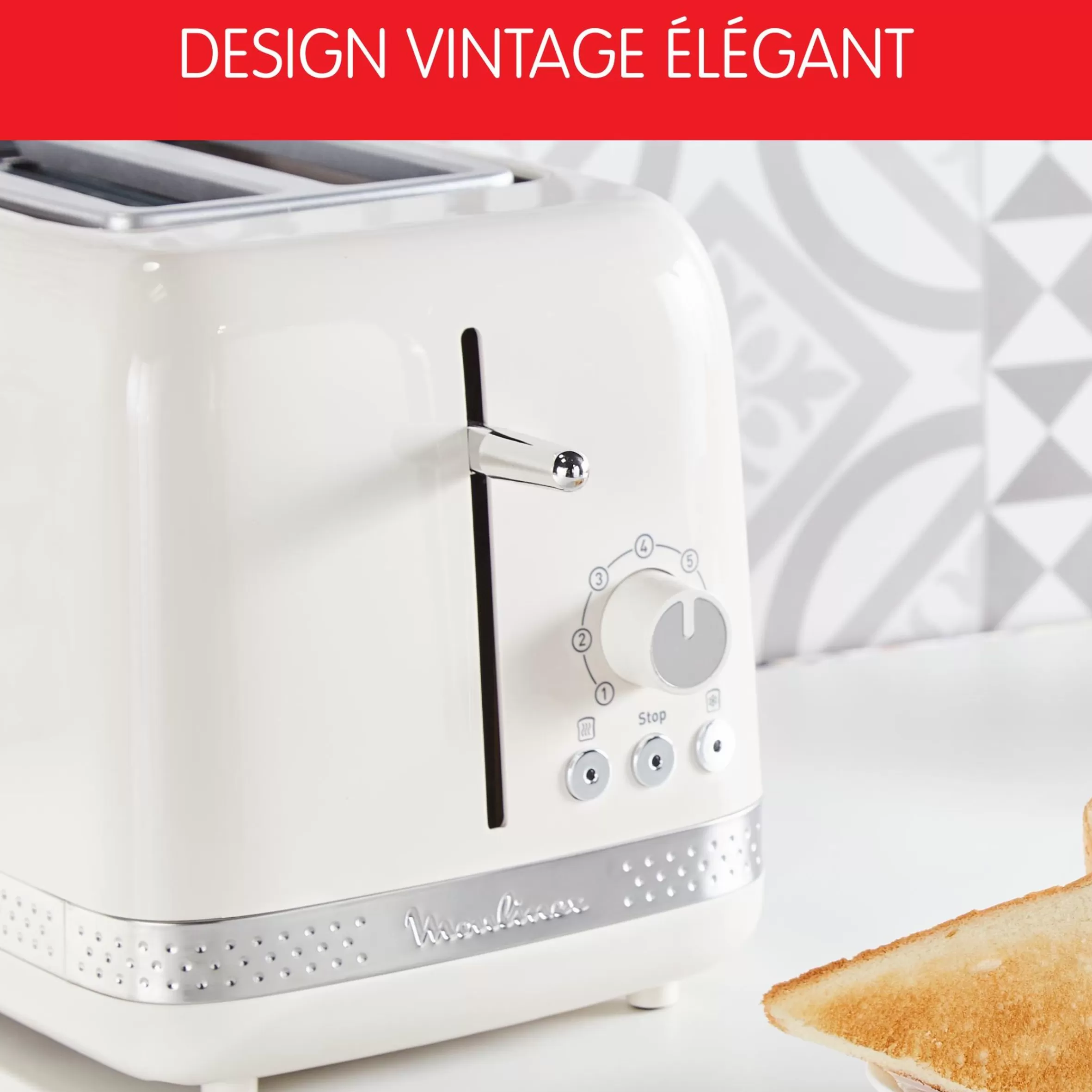 Grille-Pain Soleil Ivoire 2 Fentes Larges, Design Retro, 7 Niveaux De Dorage-Moulinex Hot
