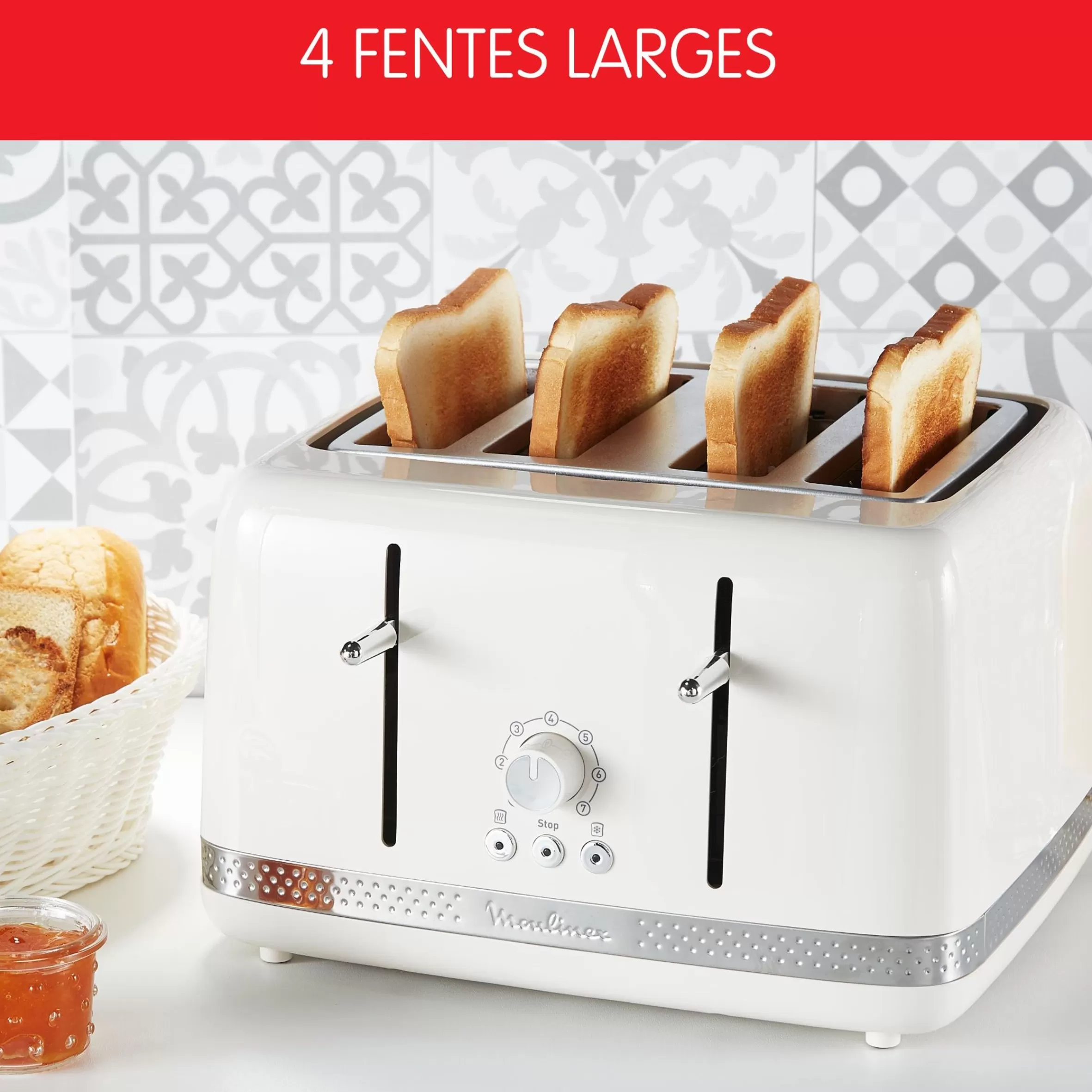 Grille-Pain Soleil Ivoire 4 Fentes Larges, Design Retro,1 700 W-Moulinex Best Sale